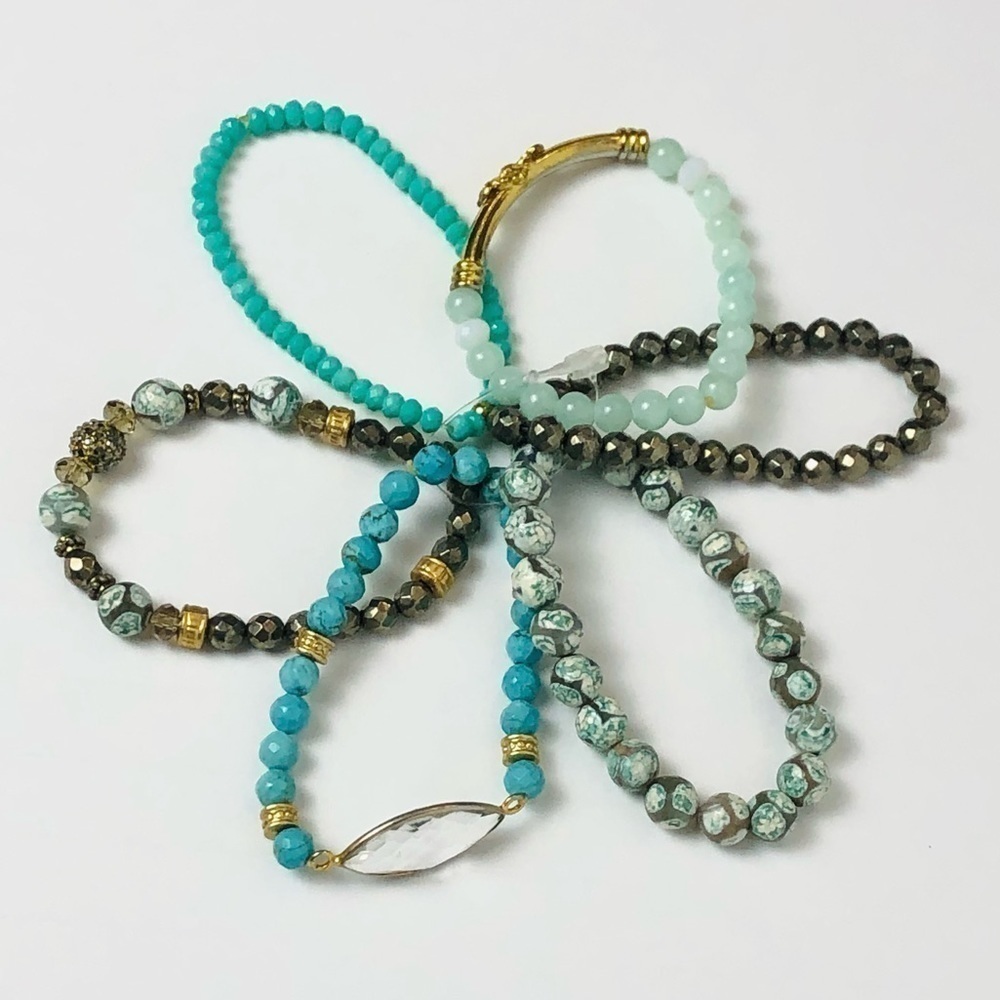 6 Pc Statement Stretch Bead Bracelets - image 4